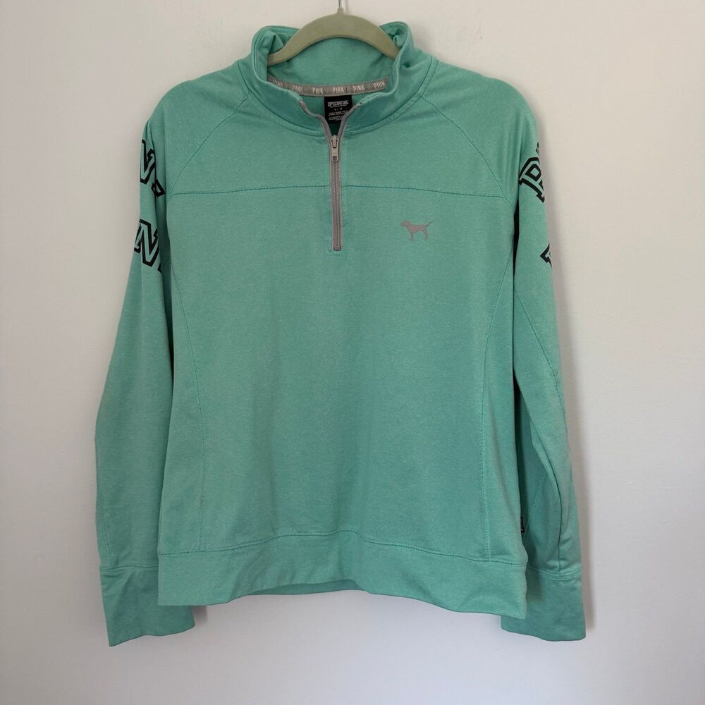 Victoria's Secret PINK Women’s Large Mint Green Quarter Zip Pullover Athletic